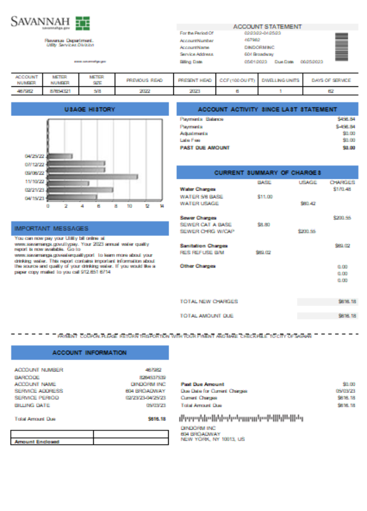 City of Savannah utiliyu business bill, SCR PSD template